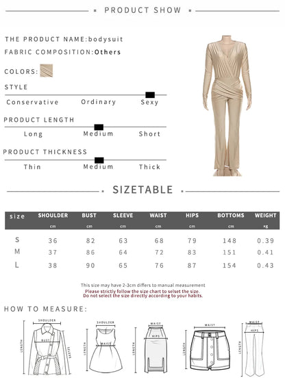 Weird Puss Cross Ruched Jumpsuit Women Patchwork Deep v-Neck Full Sleeve Elegant Skinny Stretch Workout Office Classic Overalls