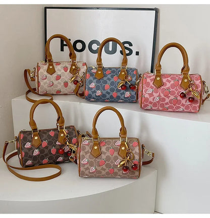 2026 Luxury Designers Crossbody Bags Cherry Pattern PU Leather Boston Handbag Shoulder Bags Bolsos Mujer Bags Woman Tote Bag