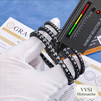 FLEXKING 3/4/5MM Black VVS1 Moissanite Tennis Chain Stainless Steel Men Necklace Bracelet Hip Hop Iced Out Jewelry
