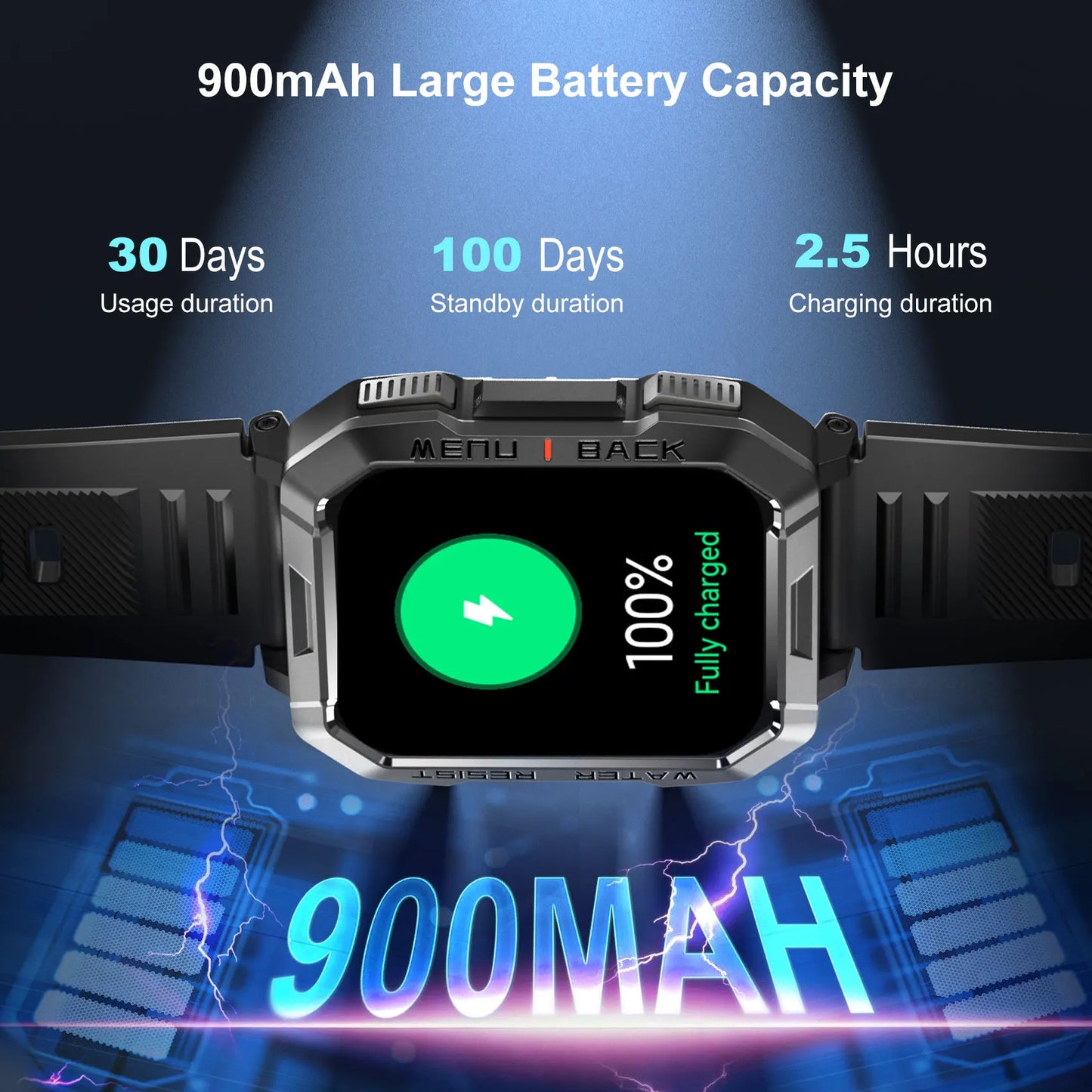 Blackview W60 Waterproof Smart Watch 2.01 inch HD Display 900mAh Large Battery Smartwatch Emergency Lighting Woman Man Watches