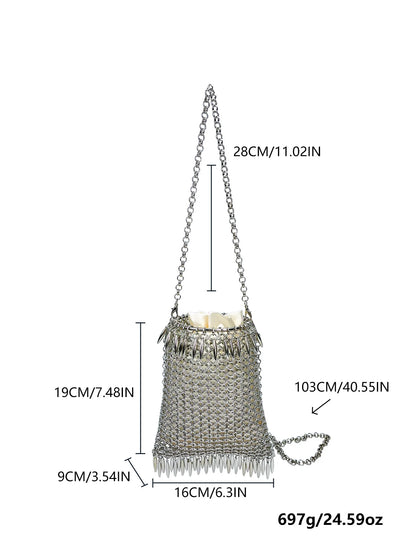 Metallic Hauberk Shoulder Bag Woven Ring Tote Chain Mail Designer Purses and Handbags Handmade Hollow Crossbody Bags for Women