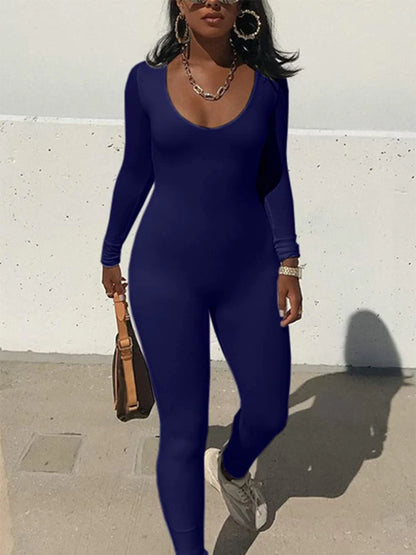 Spring and Summer New Women's Jumpsuit Long Sleeve Solid Color Skinny Jumpsuit Fashion Sports Fitness Jumpsuit Pullover