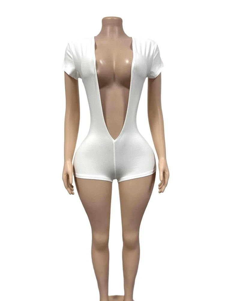 STYLISH LADY Sexy Deep V Plunge Bodysuit 2026 Summer Women Short Sleeve Stretchy Bodycon Short Jumpsuit Party Club Outfits
