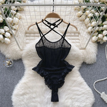 Woman Lace Splice Hollow out Design Women's Bodysuit Base Layer Small Vest High Waist Straight Tube Fashion Sexy Bodysuit New