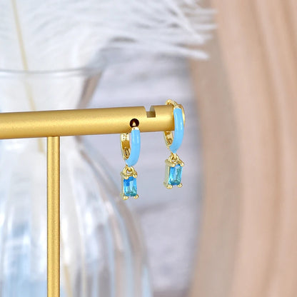925 Sterling Silver Needle Light Blue Zircon Stud Earrings for Women Fashion Blue Enamel Pendant Earrings Luxury Jewelry Gifts