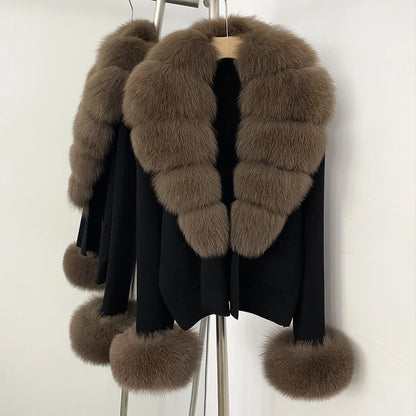 OFTBUY Loose Fit Warm Winter Fashion Lady Outerwear Sweater Female 2025 New Women's Knit Cardigan with Large Real Fox Fur Collar