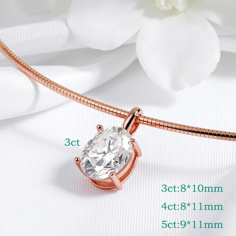 Smyoue 3/4/5CT Oval Cut Moissanite Pendant Necklace for Women Men Lab Diamond Classic Solitaire Chain Real 925 Sterling Silver