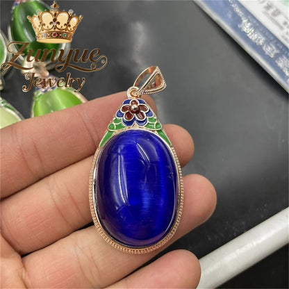 Natural Colorful Cat's Eye Stone Pendant Necklace Elegant Fashion Daily Wear Luxury Quality Fine Jewelry For Women Unisex Gift