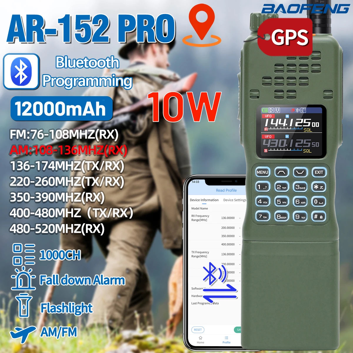 Baofeng AR-152 PRO GPS Ham Radio High Powerful CS Tactical Game Walkie Talkie Long Range Upgraded AR-152 Portable Two Way Radio