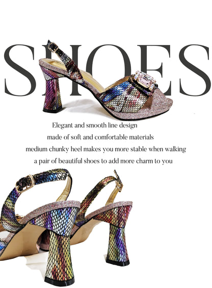 Queena Yan Newest Sweet Style Pink Color High Heels With Colourful Bucket Bag Fashionable Womens Footwear And Accessories Set