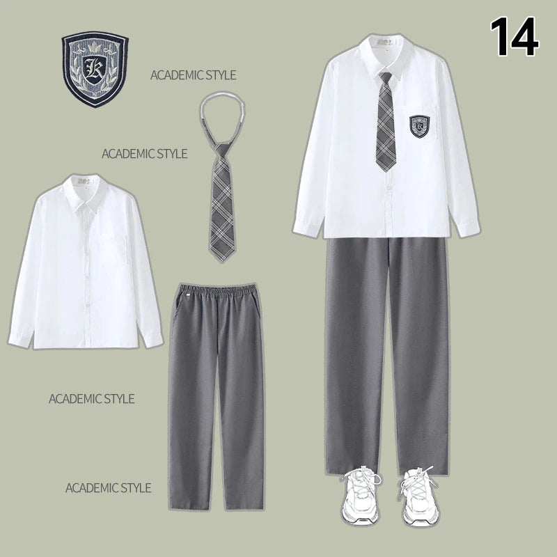 Men Women JK Uniform British Style School Uniforms Preppy Style Pleated Skirt With Bow Tie Tops Pants Chorus Poetry Cosplay