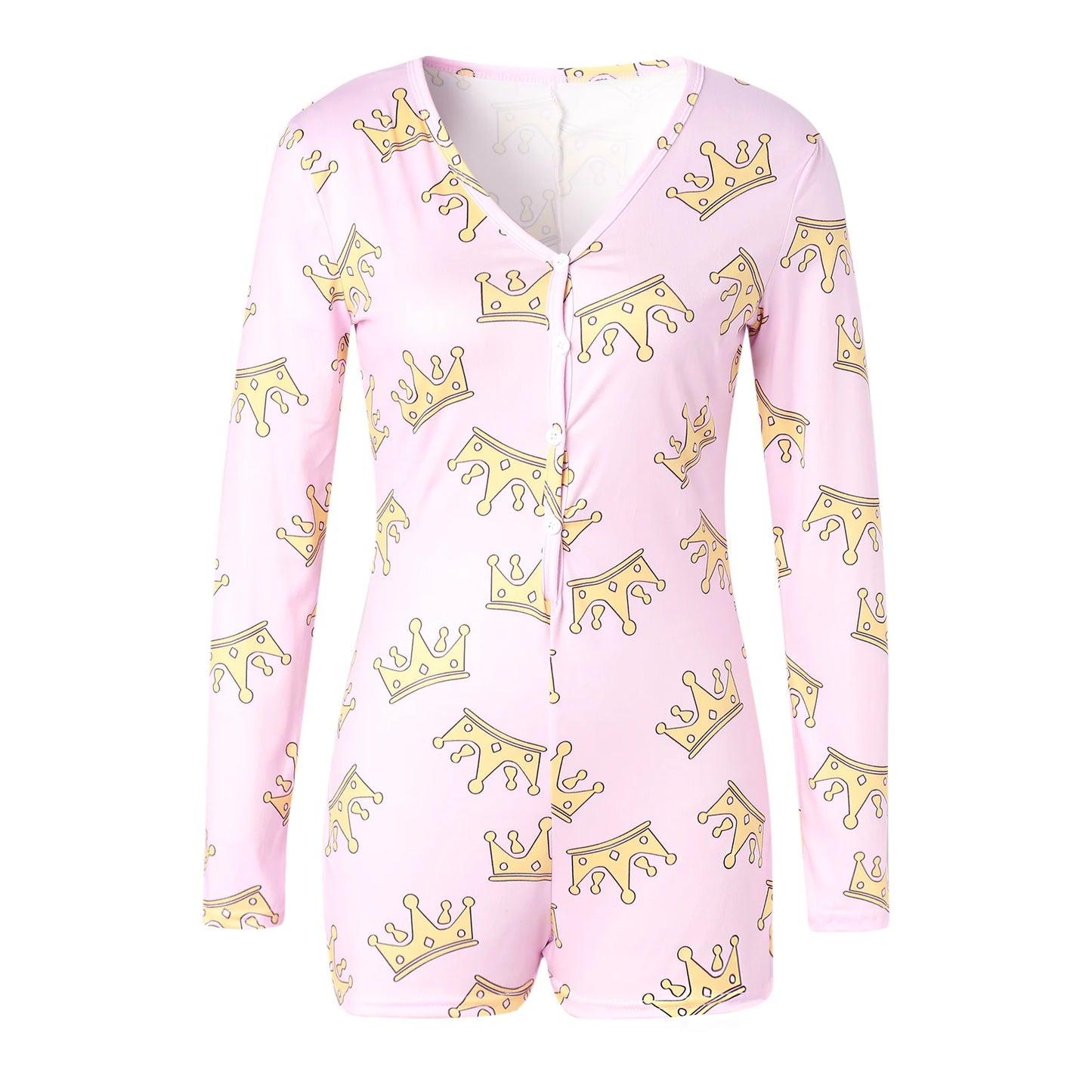 Combhasaki Women's Sexy High Waist Functional Buttoned Flap OnesEies Casual Pattern Print Romper Long Sleeve Playsuit Homewear