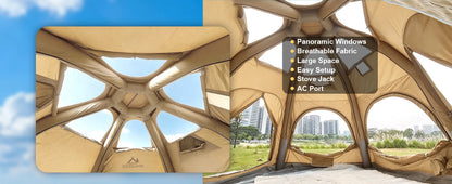 SENLEETO Inflatable Tent Glamping Dome Tent 420D Oxford Large Family Camping Tent with Rainfly Extension All Around View Luxury Outdoor House Tent