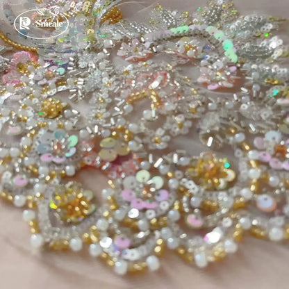 Sequins Bead Embroidery Lace Headwear, Costume Hanfu Belt, Champagne Gold Fish Scale, Performance Costume