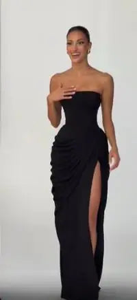 Solid Pleated Strapless Women's Dress Backless Off-shoulder High Waist Split Female Dresses 2026 Sexy Summer Evening Party Gown