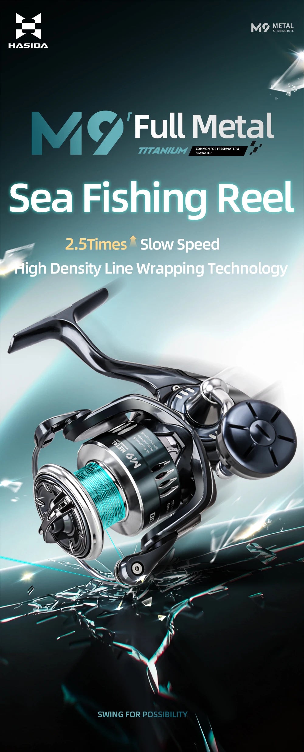 HASIDA M9 Full Metal Sea Spinning Reel 12kg Max Drag Slow Descent Dense 6 Sets Waterproof System Professional for Saltwater