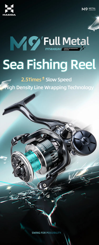 HASIDA M9 Full Metal Sea Spinning Reel 12kg Max Drag Slow Descent Dense 6 Sets Waterproof System Professional for Saltwater
