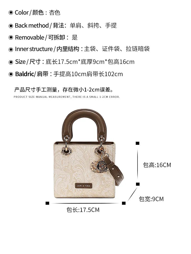 Luxury and Versatile Handheld Square Bag with Delicate Embroidery and High Quality Metal Pendant Women New Fashion Crossbody Bag