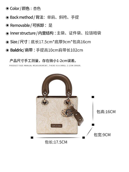 Luxury and Versatile Handheld Square Bag with Delicate Embroidery and High Quality Metal Pendant Women New Fashion Crossbody Bag