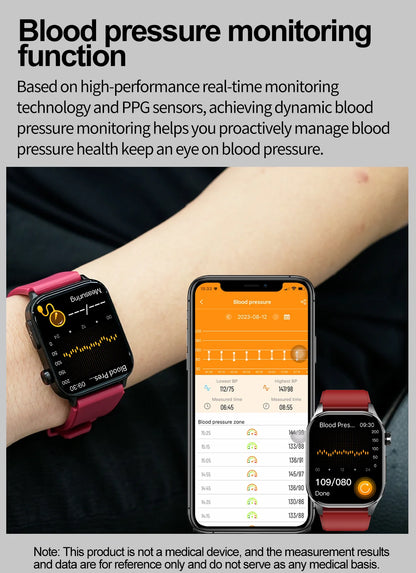 ET580 Smart Watch Men 2.04inch AMOLED Large Screen Bluetooth Call ECG Blood Pressure Oxygen Health Monitor SOS Smartwatch