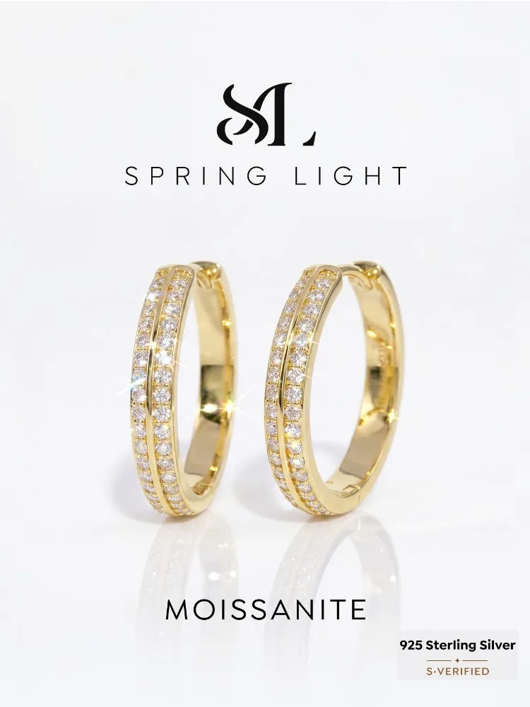 Real Double Moissan Diamond Round Sparkling Hoop Earrings Suitable for Women's Daily Wear 925 Silver High Quality Fine Jewelry