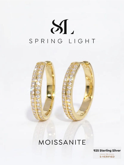 Real Double Moissan Diamond Round Sparkling Hoop Earrings Suitable for Women's Daily Wear 925 Silver High Quality Fine Jewelry
