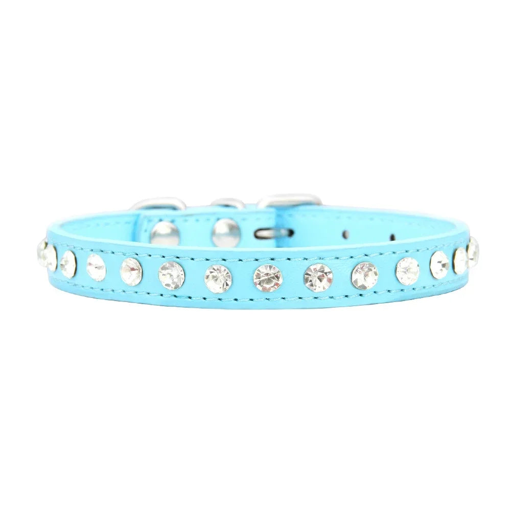 Personalized Rhinestones Dog Collar 16 Colors PU Leather for Small Dog Puppy Chihuahua Pink Pet Strap Necklace Pet Accessories