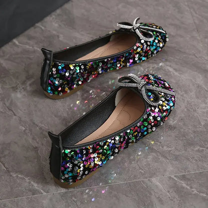 2026 Women Bling Flats Shoes Casual Walking Shoes Spring New Round Toe Bowtie Female Fashion Brand Dress Zapatillas Mujer