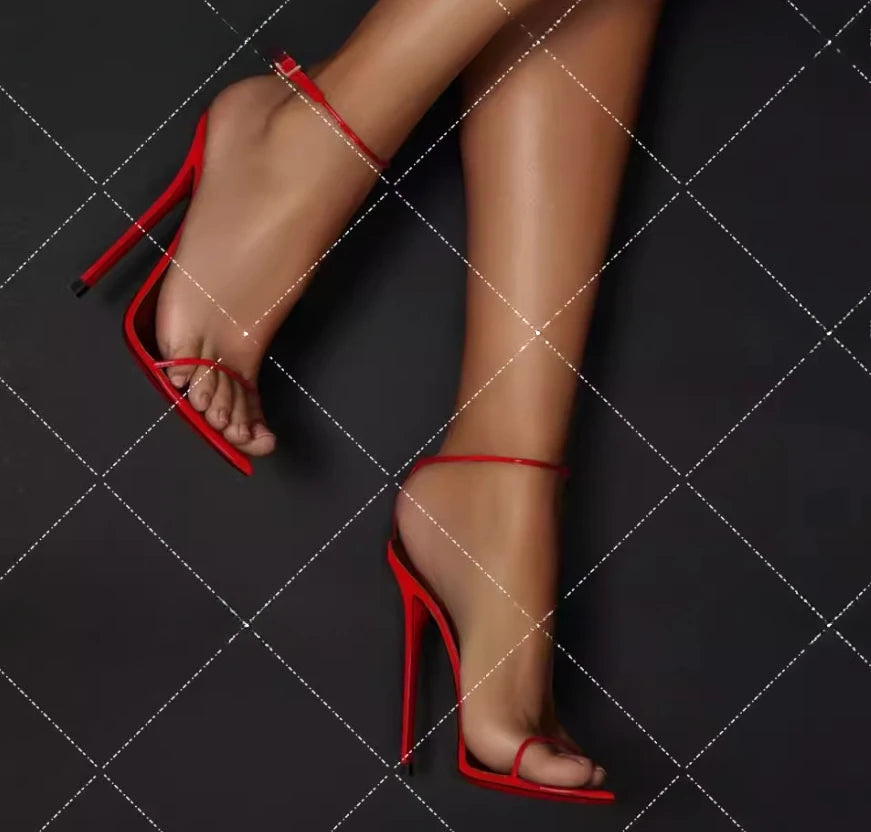 2025 Summer New Laser Purple Fashion Ultra fine One line Buckle with Thin Heels Sandals Sexy Fashion Large Size