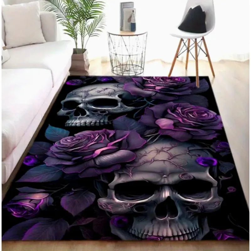 A Halloween Purple Skull Carpet Full of Festive Soft Flannel Floor Mat Living Rooms Bedrooms and Pumpkin Decorative Carpets