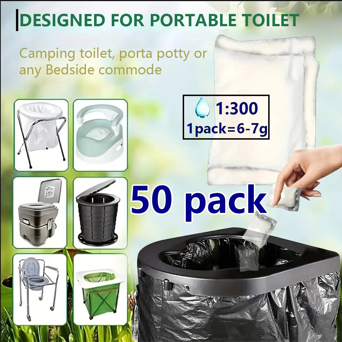 1-100 Pieces Portable Toilet Absorbent Gel, Camping Toilet Gel Powder, Odor-Control Urine Liquid Waste Gel, Eco Absorbent Gel.