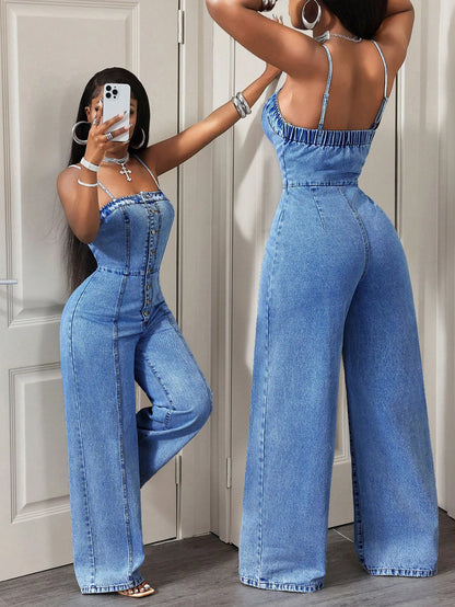 Jumpsuits Women Denim One Piece Strapless Sexy Sleeveless Overalls Long Pants Tight Waist Rompers Y2k Streetwear Work 2026