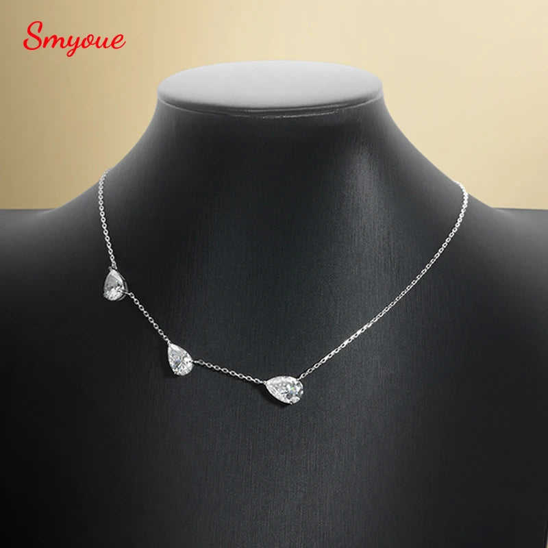 Smyoue Gradient Moissanite Necklace for Women 3 Gems Pear Cut Certified Luxury Pendant Lab Diamond Jewelry Sterling Silver 925