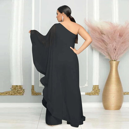 Women One Shoulder Jumpsuit Ruffle Long Sleeve Elegant Solid Aysmmetric Fashion Autumn Rompers Casual Party Club Jumpsuits 2024