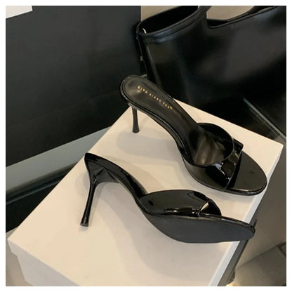 Women Slippers Sandals Fashion Round Open Toe Thin High Heels Mule Slides Summer Party Dress Pumps Shoe Comfortable Sandal Mujer