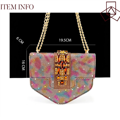 New Arrival Mature Style Colorful Rhinestone Metal Design Strange High Heel Style Peep Toe Shoes and Bag Set for Party Wedding