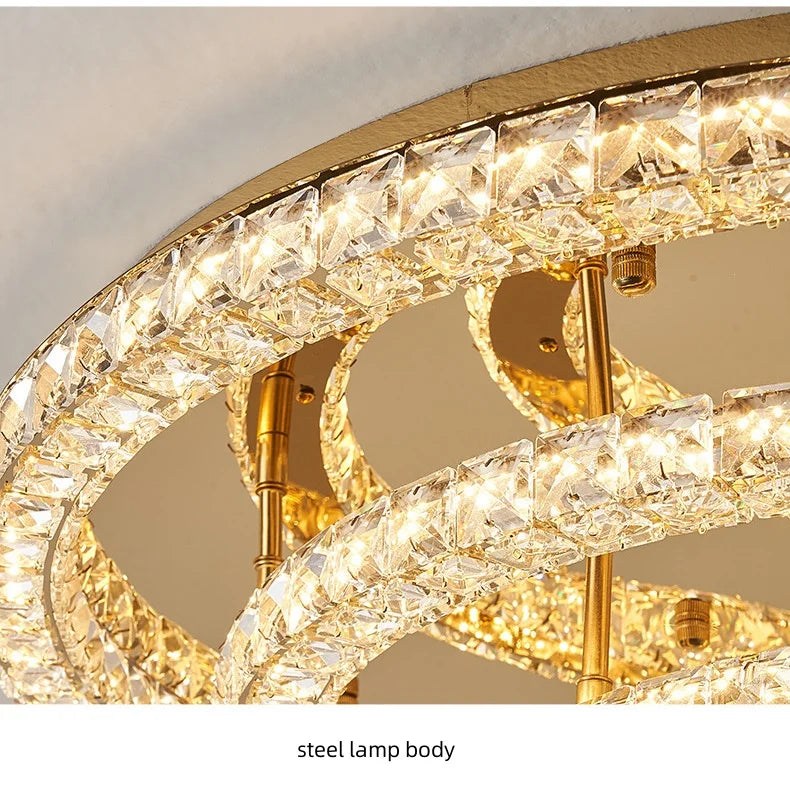 Modern Luxury Led Dimmable Chandelier Foyer Crystal Ceiling Lights Lustre Indoor Light Lamparas Round Steel Led Luminarias