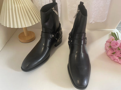 Brown Men Chelsea Boots Handmade High-quality Cow Suede Business Casual Square Toe Mid-heel Men Shoes Motorcycle Boots With Heel