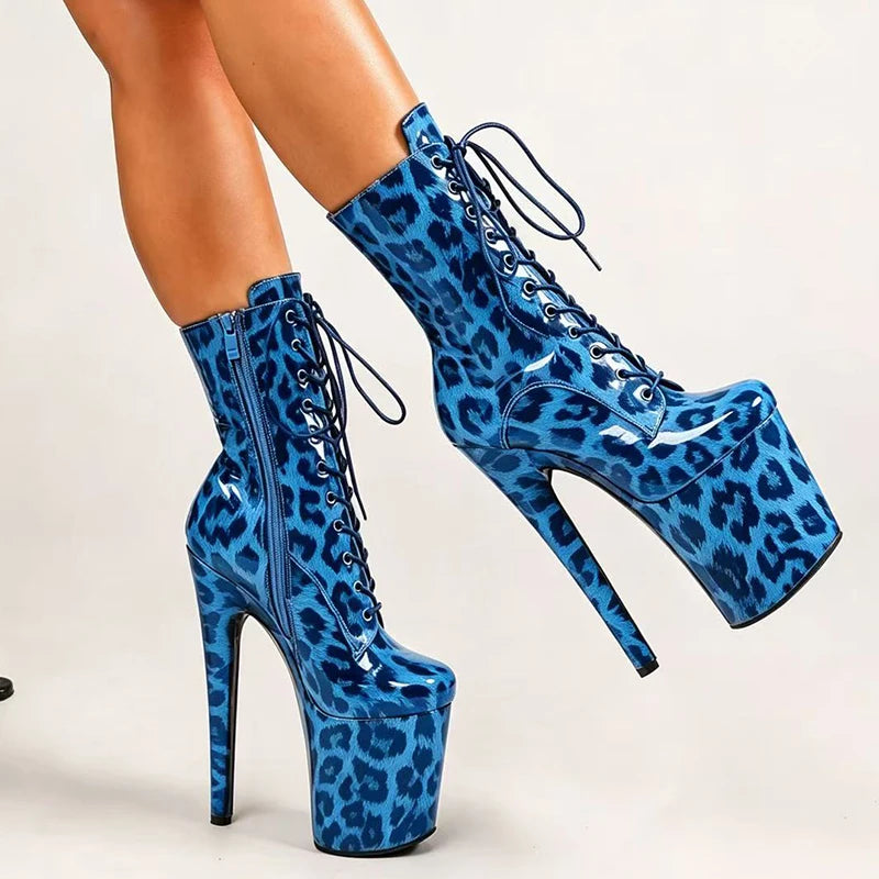 Stripper Heels 20CM/8Inches Supers Fashion Pole Dance Shoes For Nightclub Club Party Women Platform Leopard print Short Boots