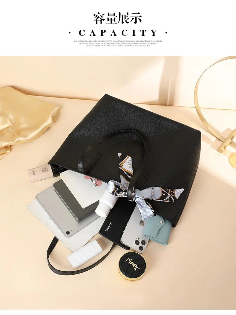 Luxury Handbag Women Bags Designer High Quality Pu Leather Solid Color Shoulder Bags for Women Large Capacity Shopping Tote Bag