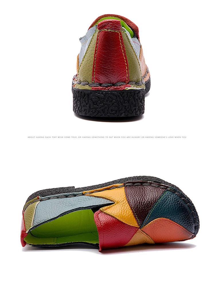 WOIZGIC Women's Ladies Female Woman Mother Shoes Flats Genuine Leather Loafers Moccasins Mixed Colorful Non Slip On Plus Size 42
