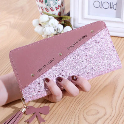 Fashion Women's Pu Leather Long Wallets Sequins Patchwork Glitter Wallet Coin Purse Female Wallets Girls Gifts