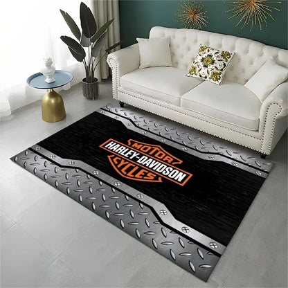 Retro H-Harleys Racing Moto Non-Slip Area Rug for Living Room,Bedroom,Playroom,Soft Carpet Floor Mat Home Decor Rug Kids Room