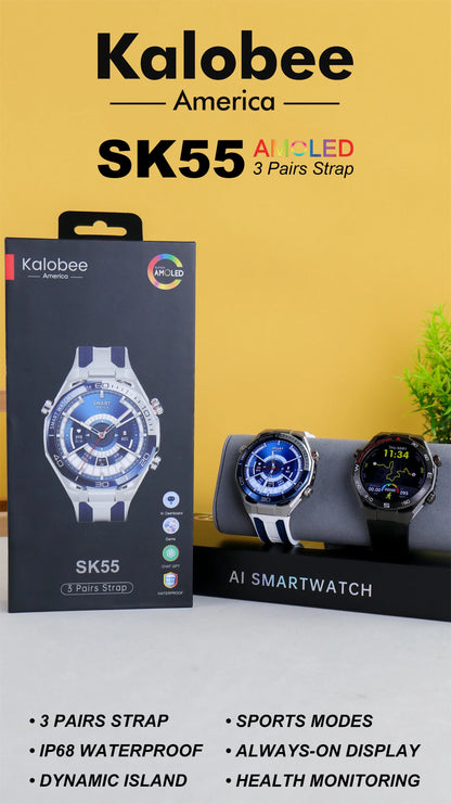 Men Smart Watch Amoled HD Screen Outdoor Sport Tracker Health Monitoring LED Flashlight Bluetooth Call AI Voice SK55 Smartwatch