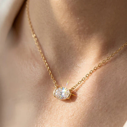 1CT Oval Moissanite Pendant Necklace Real S925 Sterling Silver Sparkling Lab Diamond for Women Fine Jewelry