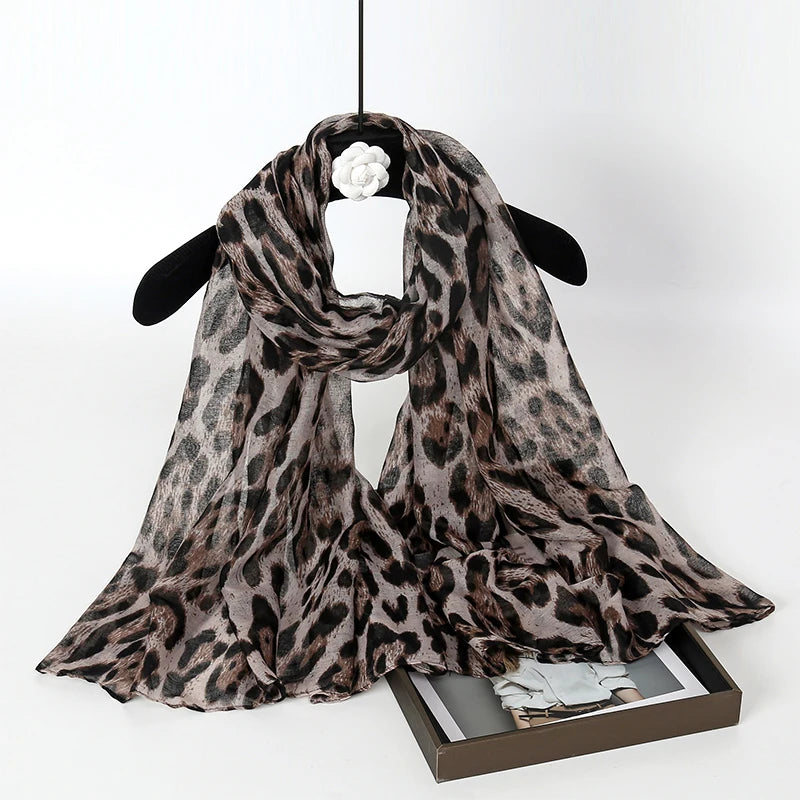 2025 New Vintage Voile Scarf Leopard Print Hijab for Women Lightweight Sunscreen Head Wrap Beach Cover-Up Windproof Travel Scarf