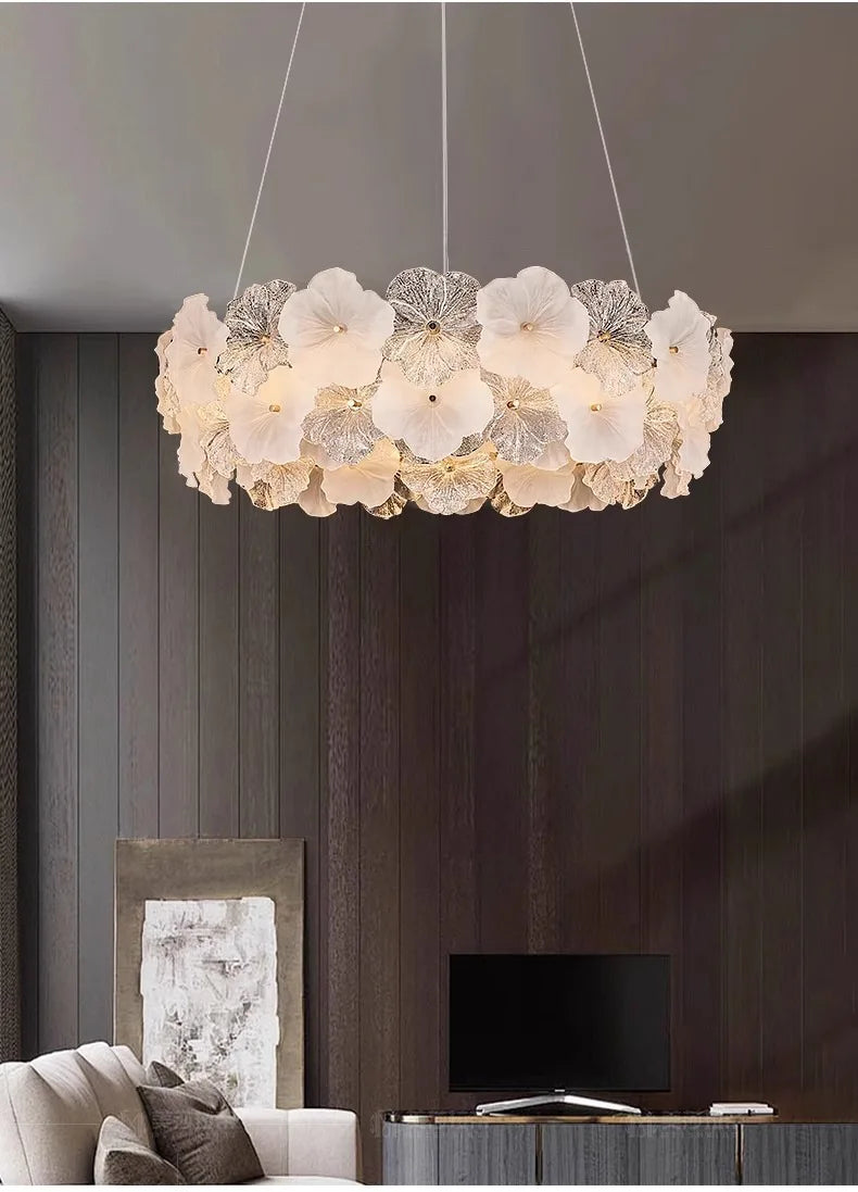Modern Lustre Glass Flower Led Chandeliers Lighting Living Dining Room Pendant Lights Home Decor Bedroom Hanging Lamp Luminaire
