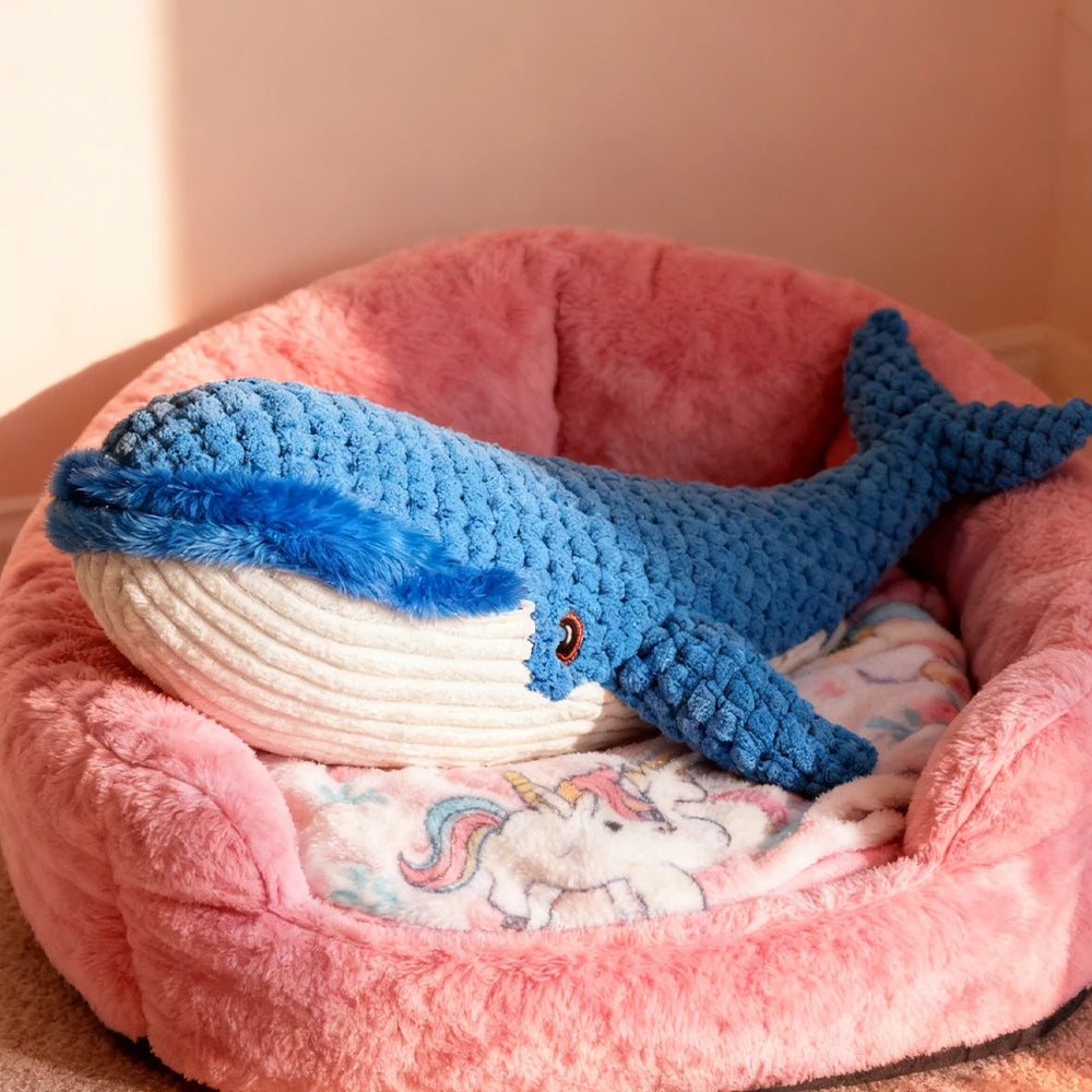 Pet Chew-Resistant Plush Interactive Toy with Sound, Whale-Shaped, Suitable for Large, Medium, and Small Pets Like Cats and Dogs, Double-Layer Fabric, Built-In Airbag