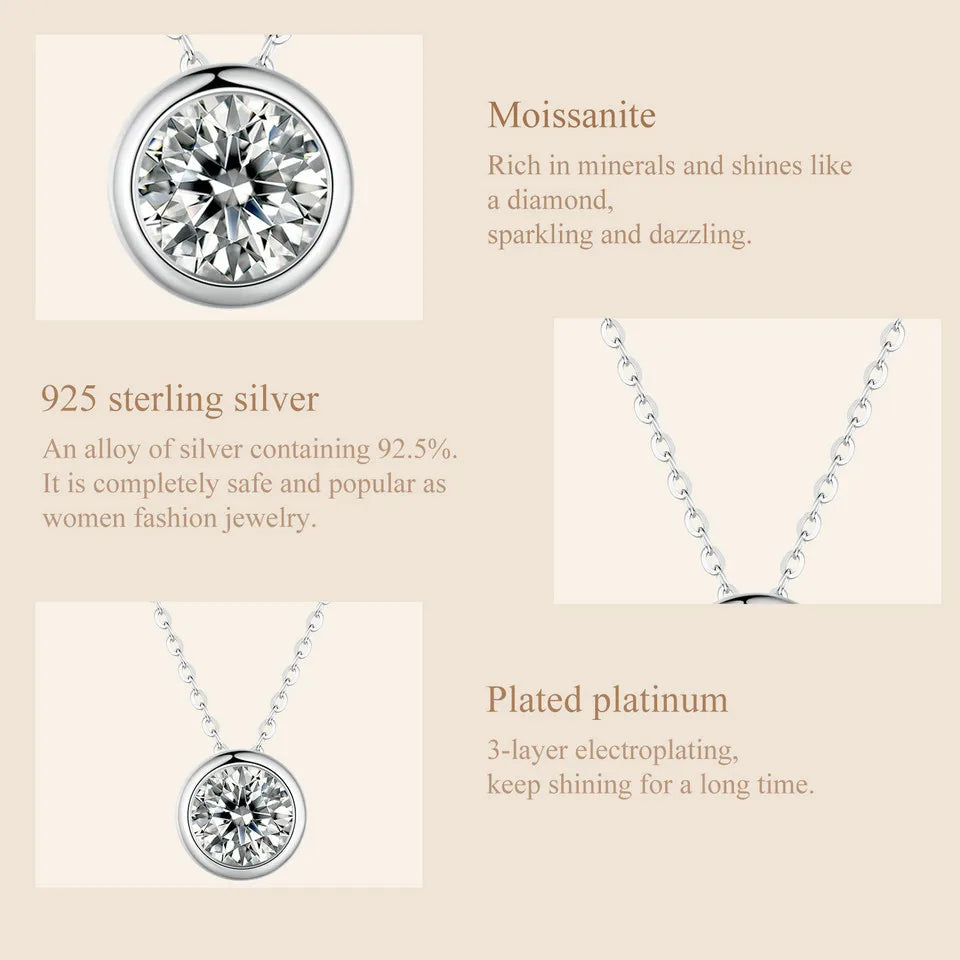 BAMOER 1CT Bezel Moissanite Pendant Necklace D color VVS1 Lab Diamond for Women 925 Sterling Silver Wedding Minimalist Jewelry