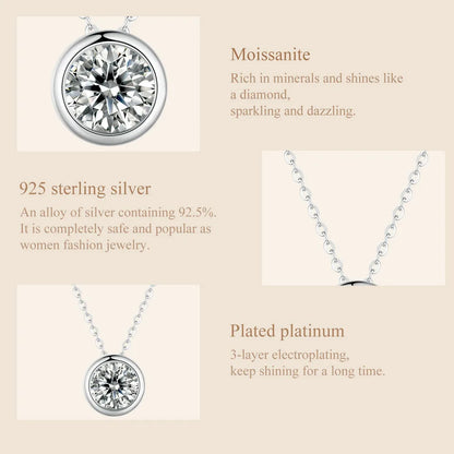 BAMOER 1CT Bezel Moissanite Pendant Necklace D color VVS1 Lab Diamond for Women 925 Sterling Silver Wedding Minimalist Jewelry